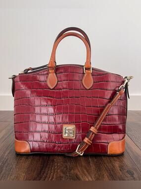 Dooney & Bourke Leather Satchel Croc Embossed Bag Dual Handle Long Strap 3C968